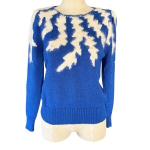 Vintage Petite Illustrations Elegant Blue White Women's Sweater Holiday Wool PS